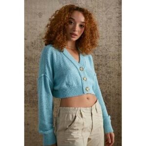 Urban Outfitters Blue Textured Knit Cropped Cardigan Sweater